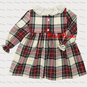 Tenues assorties pour sœurs en flanelle écossaise à carreaux pour les fêtes de Noël, robe en dentelle pour filles, vente en gros de barboteuses pour bébés filles - Product Image 3