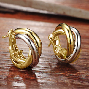 Orecchini a Cerchio a Spirale Vintage da Donna, Bicolore, Rotondi, per Uso Quotidiano, Accessori per Orecchie - Product Image 5
