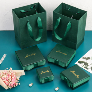 FORTE hot sale custom luxury ring box cardboard pink green gift paper packaging jewelry box and bag with ribbon