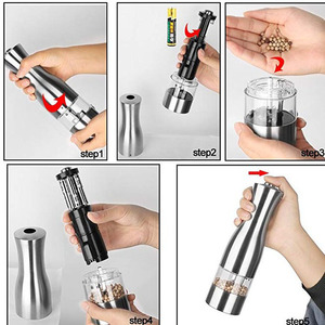 Vente chaude en gros Moulin à poivre électrique écologique en acier inoxydable Alimenté par piles sèches Métal argenté Cuisine Épices <span class=keywords><strong>Sel</strong></span> <span class=keywords><strong>de</strong></span> <span class=keywords><strong>mer</strong></span> - Product Image 5
