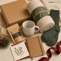 Kit de Confort Personnalisé pour l'Hiver : Couverture, Tasse, Chaussettes, Thé, Carnet, Carte, et Envoi d'Entreprise pour la Reconnaissance des Employés
