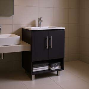 Meuble-lavabo Azure à 2 portes, 24 po, finition bois foncé, construction robuste, sur pied, style contemporain - Product Image 2