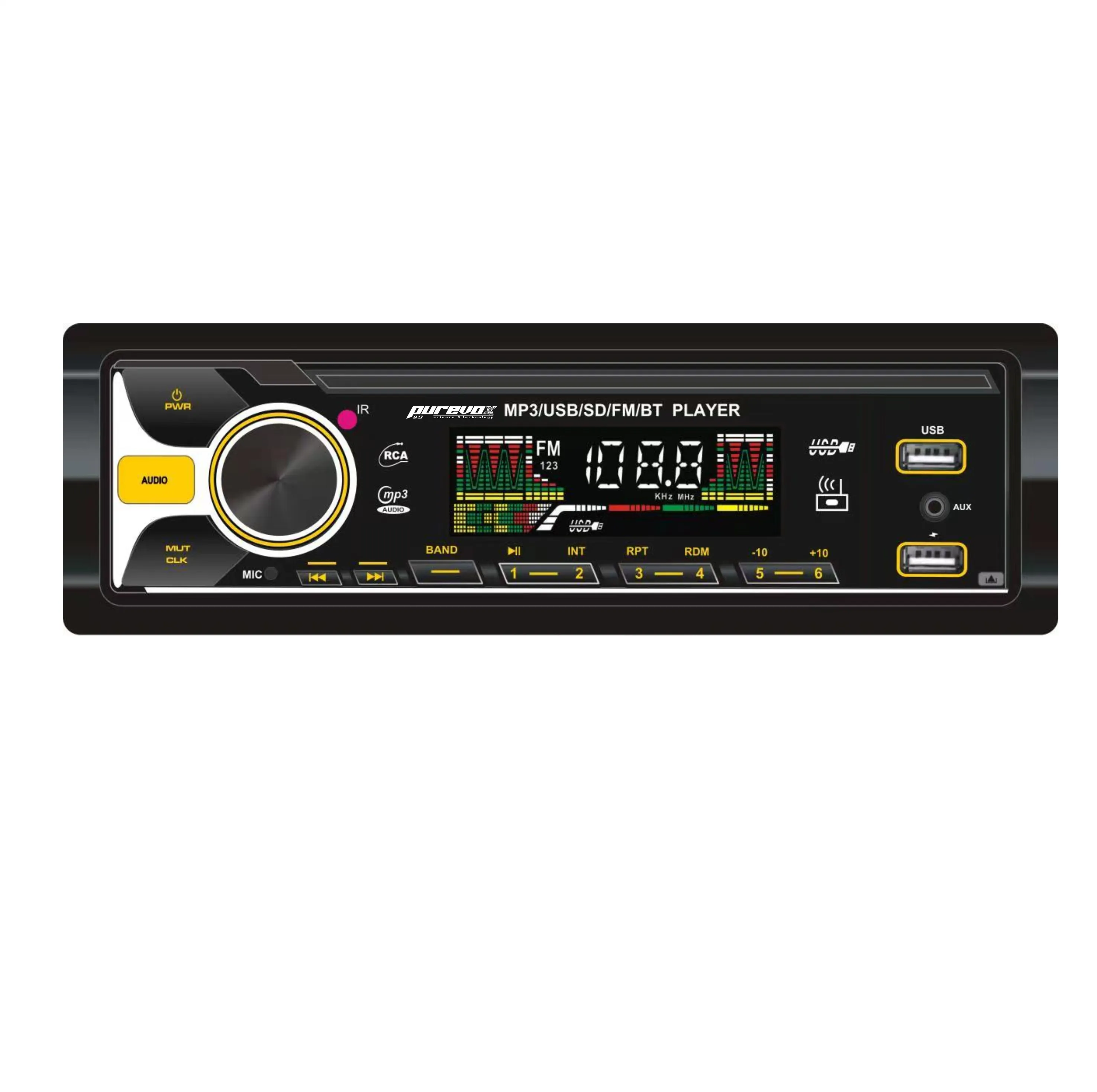 ลำโพงสเตอริโอระบบเสียงในรถยนต์1 DIN แผงถอดได้พร้อมระบบเล่น USB AM/FM/MP3/สองตัว