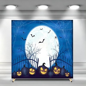 Fondo de arco cuadrado de Halloween con calaveras humanas de terror, calabazas y faroles para escaleras, ideal para ceremonias y fiestas, personalizable. - Product Image 6