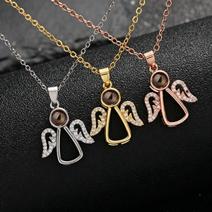 Collier Pendentif <span class=keywords><strong>Ange</strong></span> à Projection, Plaqué Or, Ailes en Zircon, Photo Cachée, Charme Commémoratif <span class=keywords><strong>Gardien</strong></span>, Cadeau pour Femme - Product Image 5