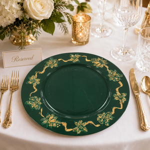 Nouvelles Assiettes de Présentation Vertes de Luxe 2026 de 13 Pouces, Durables et Réutilisables, avec Bord Doré Gaufré pour Noël, en PP, Vente en Gros - Product Image 3