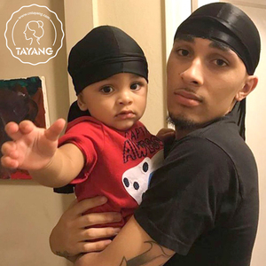 Durags en velours froissé de couleur unie pour hommes et enfants, personnalisables avec logo, par sublimation, avec surpiqûres externes, à prix abordable - Product Image 2
