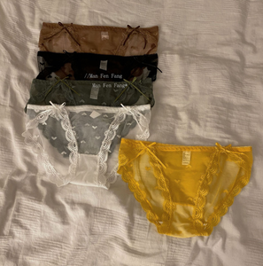 Sheer Lace Women Panties Butterfly Pattern Soft Mesh Briefs Adjustable Sash <b>Thong</b> Underwear for Daily Wear - Product Image 1