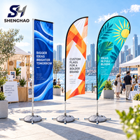 Drapeau publicitaire personnalisé en polyester imprimé numériquement, résistant au vent (35 mph), avec mât en fibre de carbone et kit de matériel complet