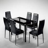 Table de salle à manger moderne et bon marché en verre nordique et chaise en cuir PU pour 6 personnes Ensemble de table de salle à manger de restaurant avec 6 chaises