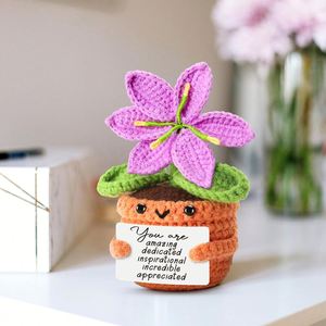 Fleur de lys violette au crochet avec carte d'affirmation, plante artificielle en pot faite à la main, positive, pour l'anniversaire d'un professeur, décoration intérieure - Product Image 2