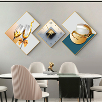 Tableau Nordique Triptyque en Porcelaine de Cristal pour Salon, Murale Moderne Minimaliste d'Arrière-Plan de Canapé, Peinture Horloge Nature Morte