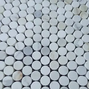 White Calacatta Gold 19mm Penny Round Mosaic Kitchen Wall Tiles Marble Backsplash Tiles