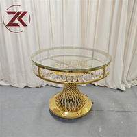 Table à gâteau ZKAI, mobilier de mariage, table de mariée en acier inoxydable doré, plateau en verre, socle rond en métal doré