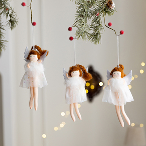 Christmas White <b>Angel</b> Doll Hanging <b>Ornament</b> Plush Fabric Fairy Girl Pendant Xmas Tree Decoration Home Holiday Decor Gift - Product Image 1