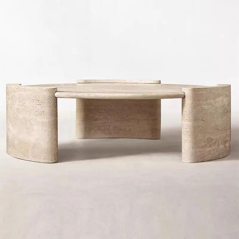 आधुनिक नॉर्डिक शीर्ष थोक साइड टेबल Travertine डिजाइन प्राकृतिक पत्थर संगमरमर कॉफी टेबल