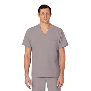 Haut de blouse médicale vert à col en V pour homme, en coton et polyester tissé, uniforme d'hôpital - Product Image 4