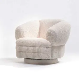 fauteuil salon mid century ivory armchair Nordic design home living room armchair sheep skin fabric swivel chair