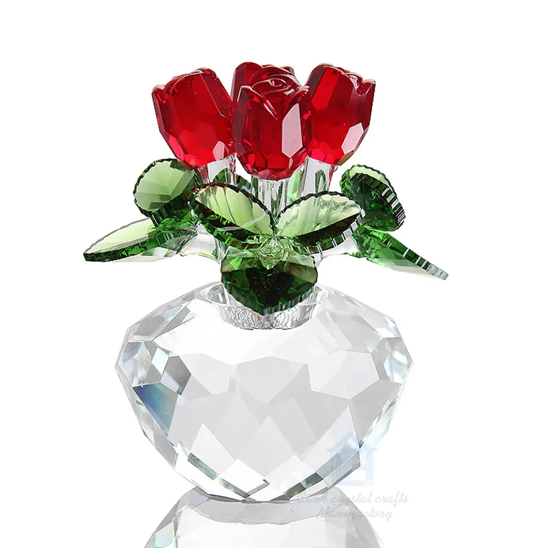 Groothandel Top K9 Crystal Rose Bloem Home Decor Huwelijkscadeau Dromen Ornament Souvenir Valentijn Cadeau Rose Bloem Presse-papier