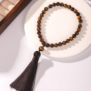 Bracciale con 33 Perle Rotonde in Pietra Naturale <span class=keywords><strong>di</strong></span> Pino Africano, Cristallo Curativo, con Nappa - Ingrosso Fabbrica - Product Image 6