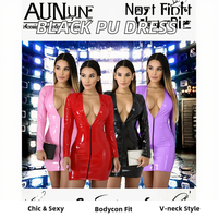 PU-Leder-Clubkleider, Wet-Look-Catsuit, Catsuit mit tiefem V-Ausschnitt und Reißverschluss, Fetischkostüm, 5XL PVC Catsuit Latexkleid