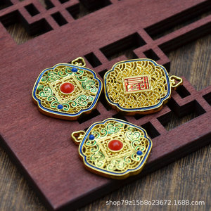 Pendentif en or de sable Cloisonné Musée du Palais, Breloque Fu double face, Collier, Porte-clés, Accessoire de bijouterie DIY - Product Image 5