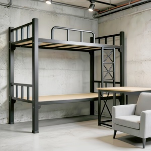 Lit superposé moderne en métal pour adultes, lits supérieurs et inférieurs en acier épais et durable, design gain de place, assemblé, pour chambre à coucher et appartement - Product Image 3