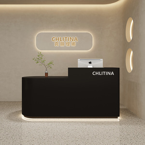 Bureau d'accueil incurvé en panneaux de bois, style minimaliste moderne, pour hôpital, salle de sport, bureau, immeuble – Mobilier commercial personnalisé - Product Image 4