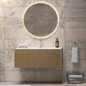 Kamalu-Mueble de baño de pared de roble acanalado de 100cm con lavabo de cerámica, tipo de instalación de pie, producto de tocador - Product Image 5