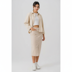 แจ็กเก็ตผ้ายีนส์ลายพื้นของผู้หญิงมีกระดุมปิดแบบปุ่มเดียวทำจากผ้าฝ้ายสำเร็จรูปสำหรับตกแต่งกระดุมในฤดูหนาว - Product Image 1