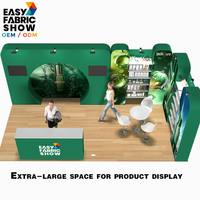 6x3m Modularer Spannstoff-Messestand Modulares Pop-up-Display mit Empfangstheke und Regalflächen
