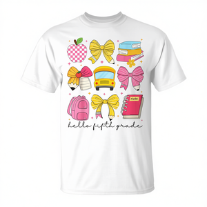 Camiseta Hello Fifth Grade para niñas, cuello redondo, manga corta, estampado digital, ropa infantil - Product Image 3