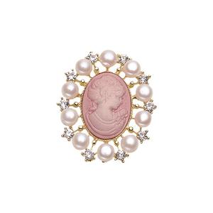 Broche raffinée de style européen et américain, haut de gamme, rétro, en perles, fleur de poitrine, camée de tête, relief, accessoire élégant - Product Image 5