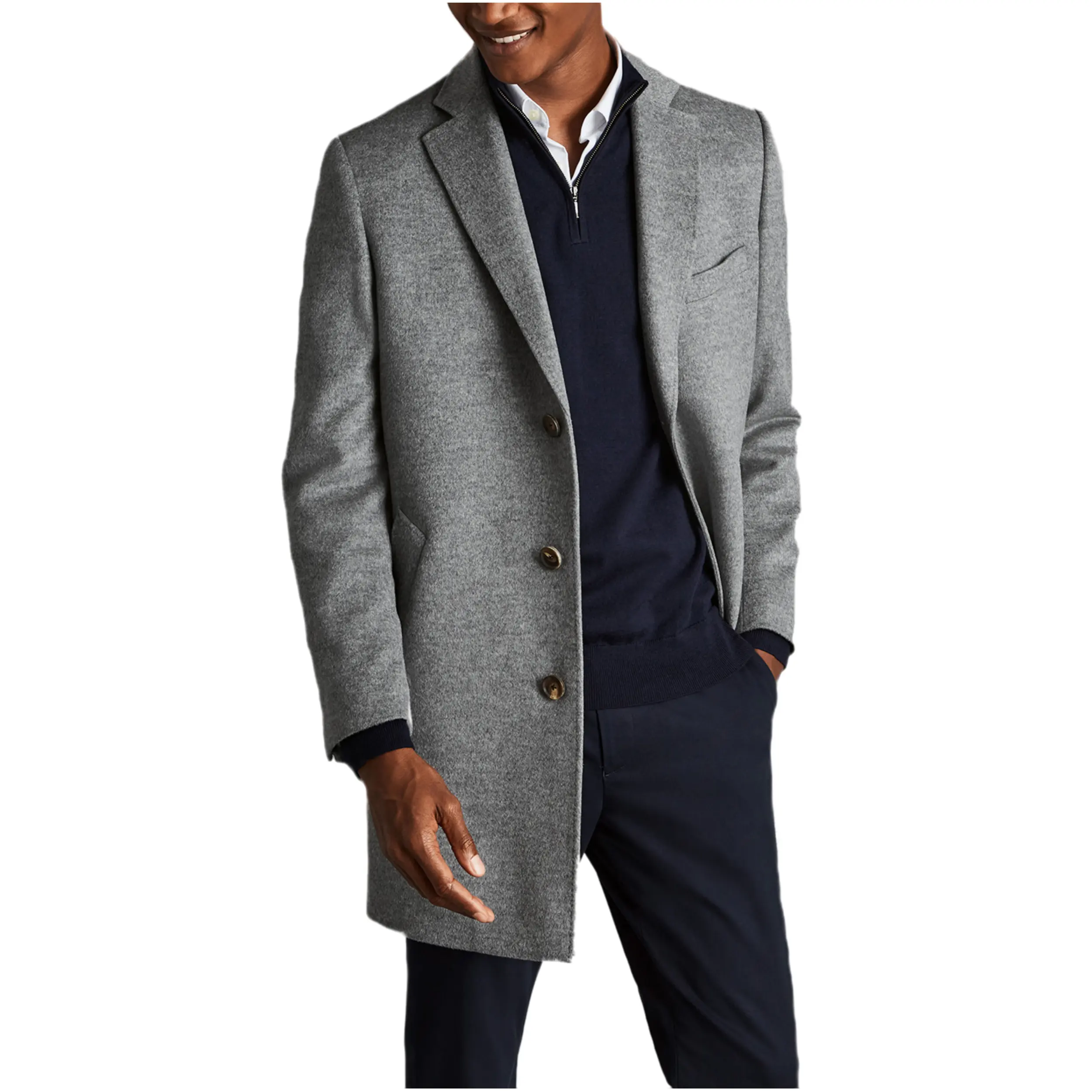 Custom Winter Outerwear Plus Velvet Warm Jacket Collar Woolen Trench Coat Slim Business Casual Fit Turn Down for Men Black Gray