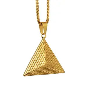 Kalung Liontin Piramida Mesir, Perhiasan Rantai Baja Tahan Karat 316L Warna Emas/Pria Mesir Keluaran Baru