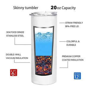 2022 Hot Bán 20oz thăng hoa tráng khoảng trống thép không gỉ Tumblers đôi tường chân không cách điện thẳng Tumbler ly - Product Image 4