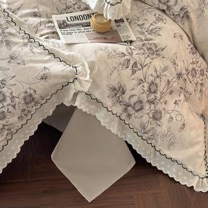 हल्के लक्जरी सादे 100% कपास 200tc संयंत्र चार-टुकड़ा सेट पतली ब्रश सांस लेने योग्य मशीन धोने योग्य क्वैल कवर शीट - Product Image 4