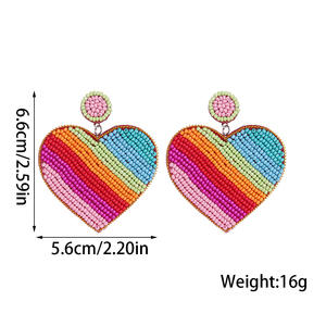 Nouvelles boucles d'oreilles tissées mode arc-en-ciel coeur couleur perles de riz pendentif boucles d'oreilles pour femmes prêt à expédier - Product Image 5