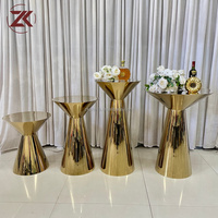 Table haute de cocktail ZKAI en acier inoxydable doré effet miroir, plateau évasé, pour mariage, fête, événement, présentoir de bar - Prix de gros
