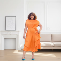 Robe longue plissée pour femmes africaines Miyaki, à volants, grande taille, tenue décontractée d'été pour les trajets quotidiens et les soirées