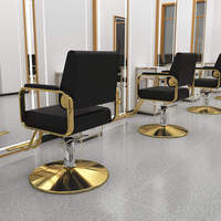 Fauteuil de Barbier Hydraulique Classique Moderne Doré en Métal avec Revêtement en Cuir Synthétique pour Salons de Coiffure