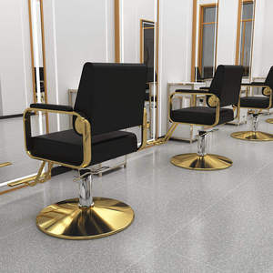 Sillón de Barbería Hidráulico Dorado Clásico Moderno, Comercial, de Metal con Cuero Sintético para Muebles de Salón para Barberías - Product Image 2