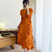 Robe plissée Miyake |   Nouvelle Robe Longue 2026 à Col Montant et Texture 3D, Grande Taille, Style Élégant et Décontracté pour Femmes