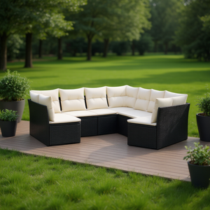 Set Divano da Giardino Nero con Cuscini Crema, Arredamento da Esterno in Rattan PE Resistente ai Raggi UV, Design Contemporaneo Impermeabile - Product Image 2
