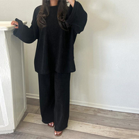 Conjunto Musulmán de 2 Piezas con Top y Pantalón, Ropa Islámica para Mujer, Traje Modesto de Invierno, Túnicas Abaya de Gran Tamaño con Pantalones a Juego