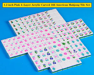 Juego de Mahjong Americano de 166 Fichas, Personalizable con Logotipo, Patrón de 1.2 Pulgadas, Color Rosa, 4 Capas, Acrílico Tallado, con Cuatro Soportes Resistentes - Product Image 3