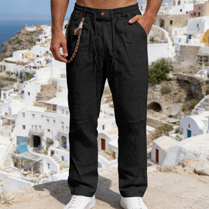 Pantalon décontracté pour homme en mélange de lin, coupe droite, respirant, idéal pour l'été - Product Image 4