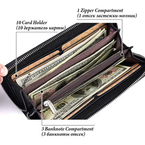 <span class=keywords><strong>Portefeuille</strong></span> en cuir PU avec blocage RFID, pochette, porte-cartes, porte-monnaie zippé, long, noir/marron pour homme - Product Image 3