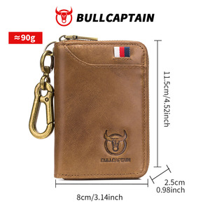 Cartera BULLCAPTAIN RFID para Hombre, de Cuero Marrón Retro, con Ranuras para Tarjetas, Cierre de Cremallera, Mini Porta Tarjetas, Llavero, de Cuero Genuino - Product Image 6