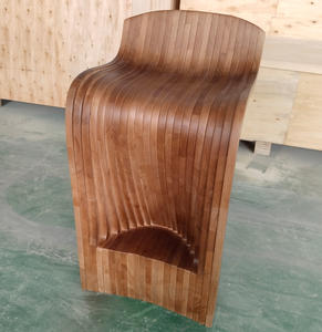 Minimalist Integrated <b>Wood</b> Slice Modern Curved Bar Stool for Co-working Space Home Office Hotel & School Dining - Product Image 2